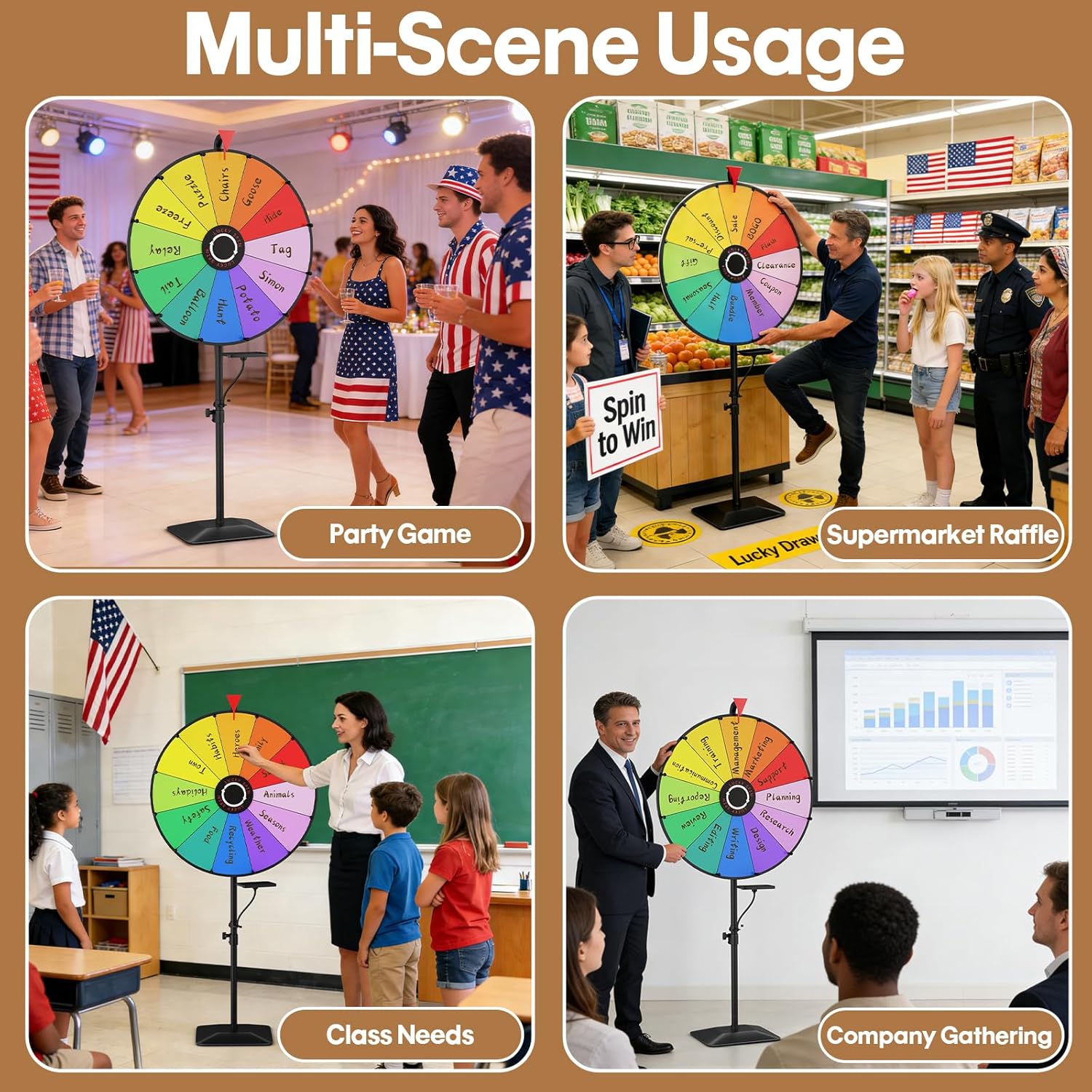 24 Inch Prize Wheel, Adjustable 47"-61" Height Heavy Duty Spinning Wheel for Prizes, 12 Slots Prize Wheel Spinner with Dry Erase Kit for Parties, Carnivals, Trade Shows