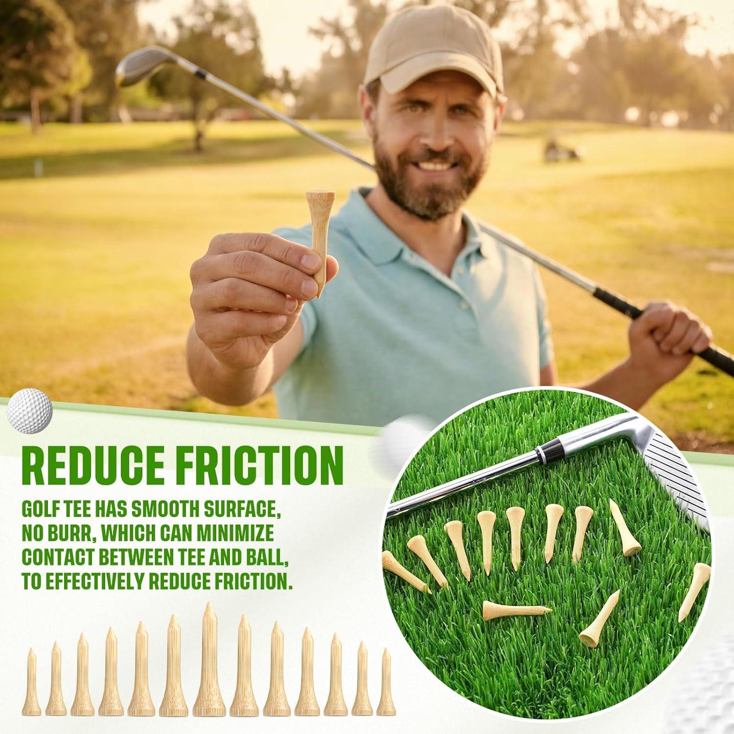 Mudder 2000 Pcs Bamboo Golf Tees Bulk Professional Golf Tees Reduce Friction Side Spin for Club Men Women Kids Accessories