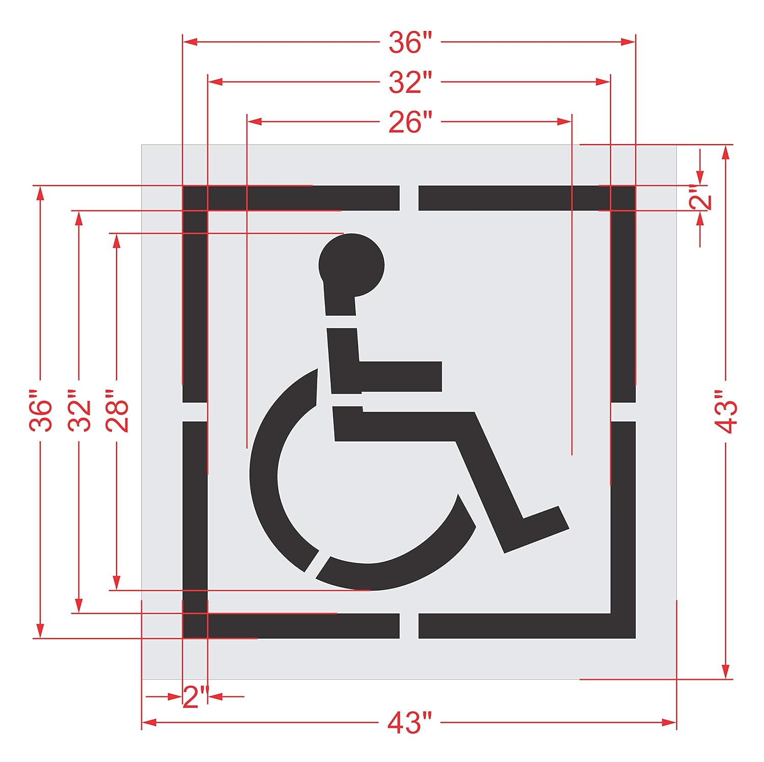 Pavement Stencil - 28" x 26" - Handicap Stencil with Border (2" Stroke) - 36'' x 36'' x 1/16" (63 mil) - Light-Duty