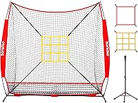 Zonlolo 7x7ft Baseball Pitching Batting Net with Adjustable Tee, Strike Zones & Ball Collector - Portable Practice for Hitting & Throwing