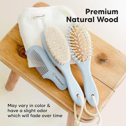 Miniatura 7 de Cepillo de madera para el pelo del bebé, cepillo de bebé con cerdas suaves de cabra, peine suave perfecto para recién nacidos para bebés, niñas,