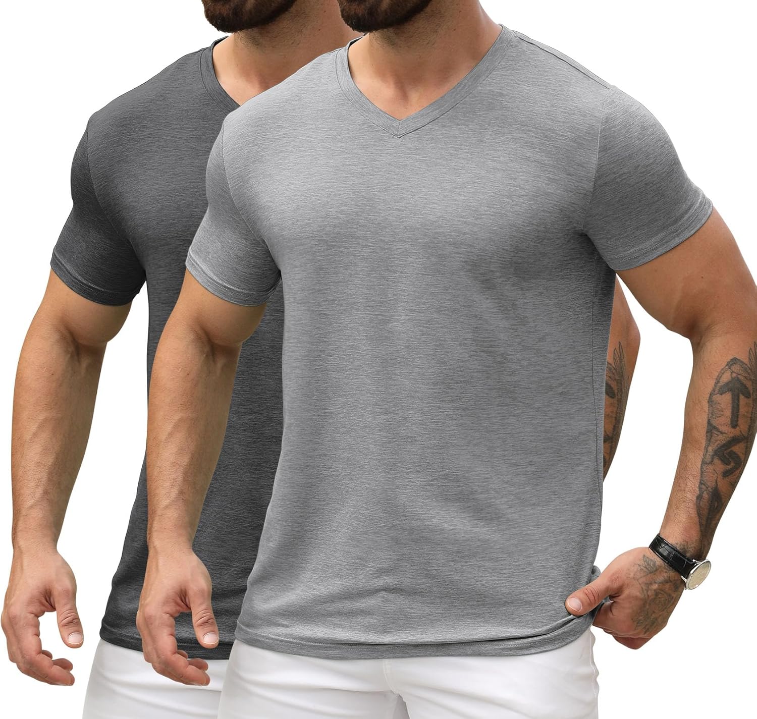 KESIHAN Men's T Shirts V Neck 2 Pack Tees Breathable Everyday Essential Casual Tops - Image 2