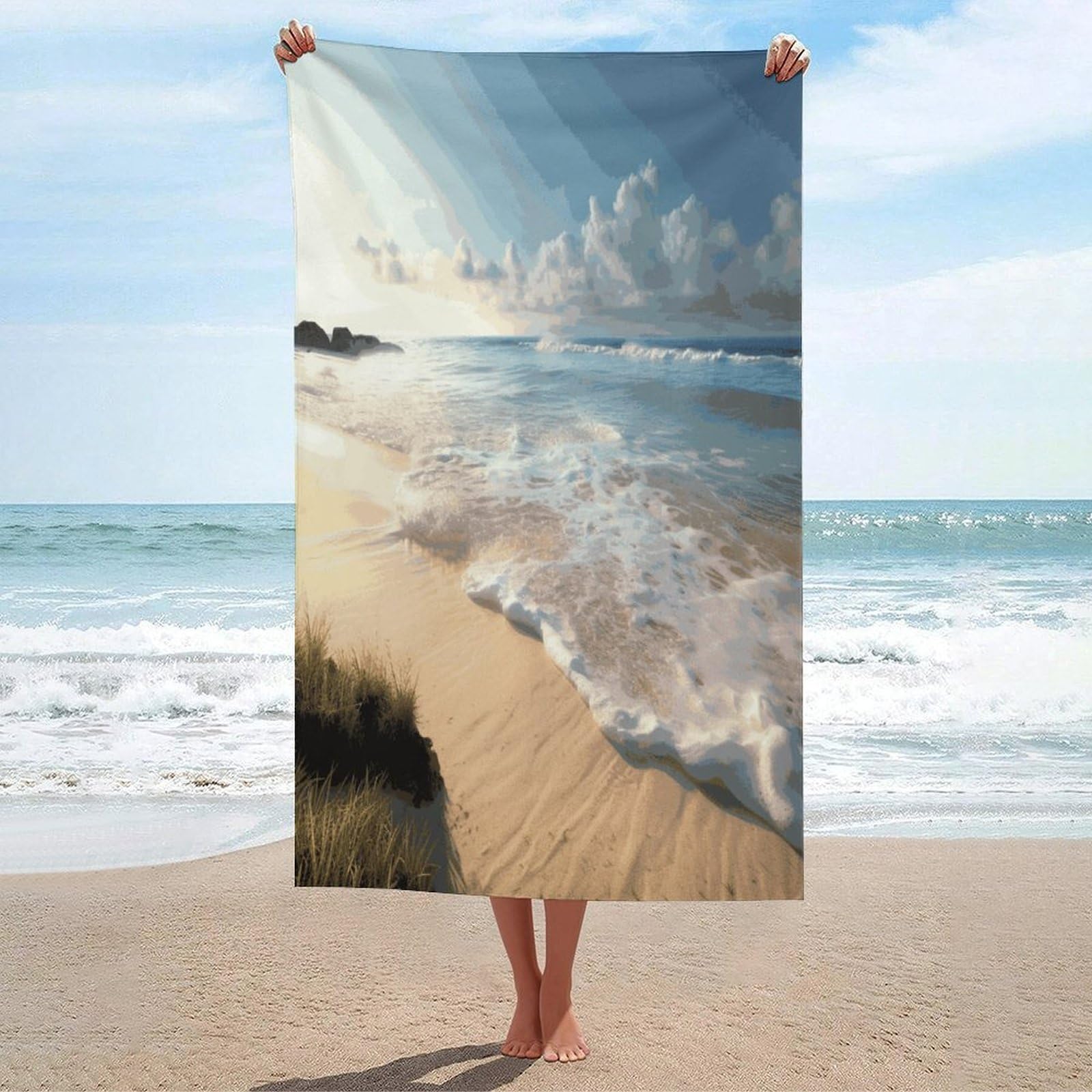 Adfgyerh Unisex Style Serene Coastal Bath Towels Beach Towel Lightweight Quick Dry, Bath Towel For Travel Sports Pool Swimming Bath Camping Yoga Adults130x80cm