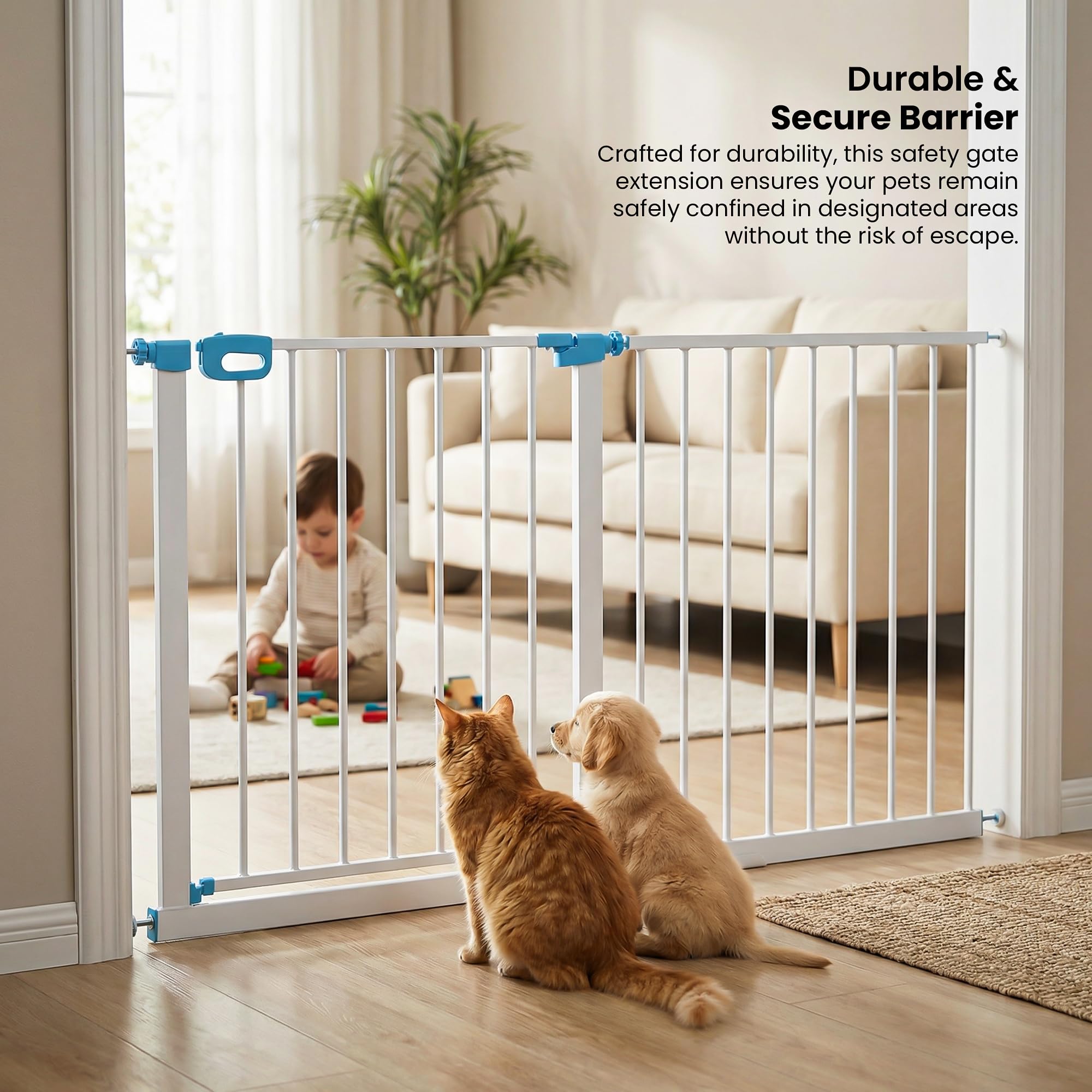 Baybee Safety Gate Extension 80 cm | Baby Gate Extender for Kids & Pets | Adds Extra Width for Large Doorways, Hallways & Open Spaces (White) 3