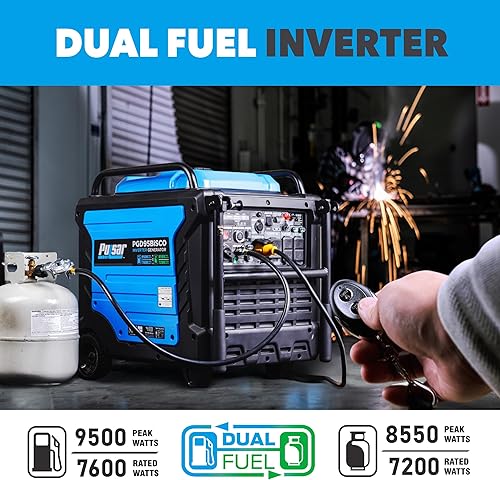 Miniatura 4 de Pulsar PGD95BISCO Generador inversor portátil de respaldo de combustible dual súper silencioso de 9500 W con control remoto y arranque eléctrico