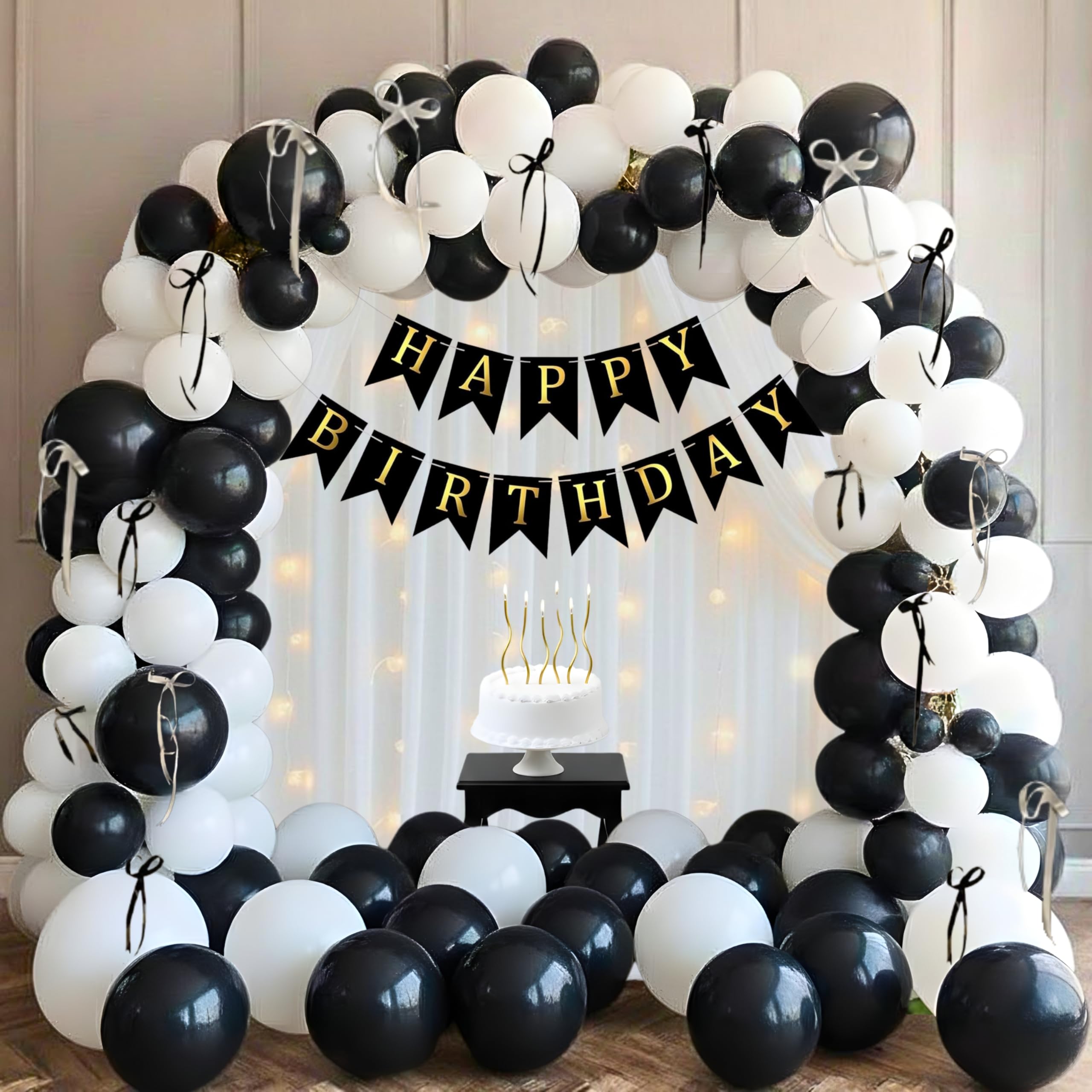 Shimmers Black Bow Curtain Birthday Decoration Kit | Elegant Satin Ribbon Bow Backdrop for Home Birthday Setup-picture-24