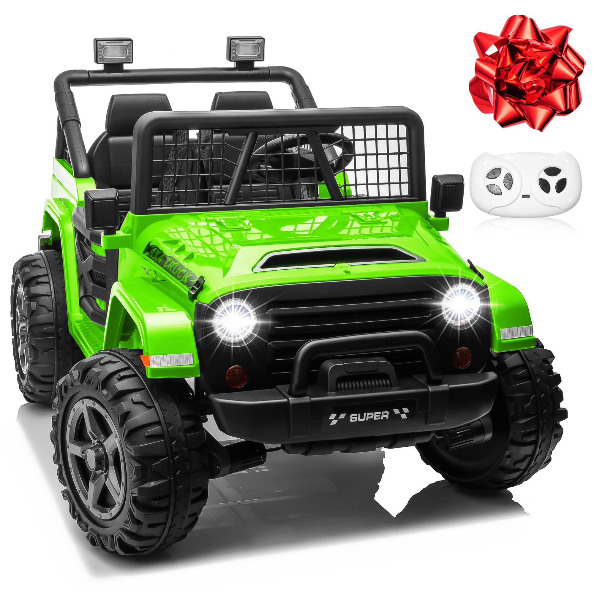 JOYRACER 24V Ride on Car with Remote Control, XL 2 Seater 4WD/2WD Switchable Truck w/4X200W Motor, 20 Inch Wide Seat, Gift Flower Power Car Wheels 24