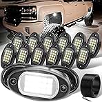 YONEDA 12 Pods White Rock Lights 6000K Ultra Bright LED Neon Underglow Lights IP68 Waterproof for Trucks SUV UTV ATV RZR Car Boats Pickup Motorcycle with 32.8in Extension Wire