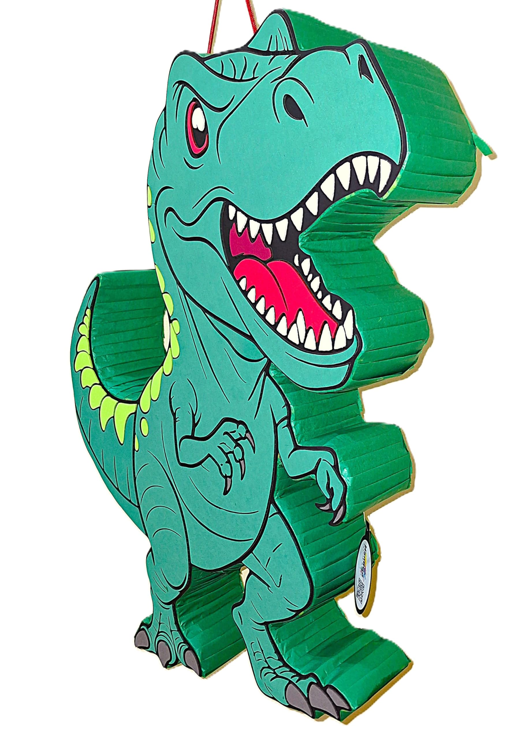 Piñata cumpleaños infantil hecha a mano Dinosaurio Tiranosaurio T-Rex (Verde, Grande 60x45x10 Centímetros)