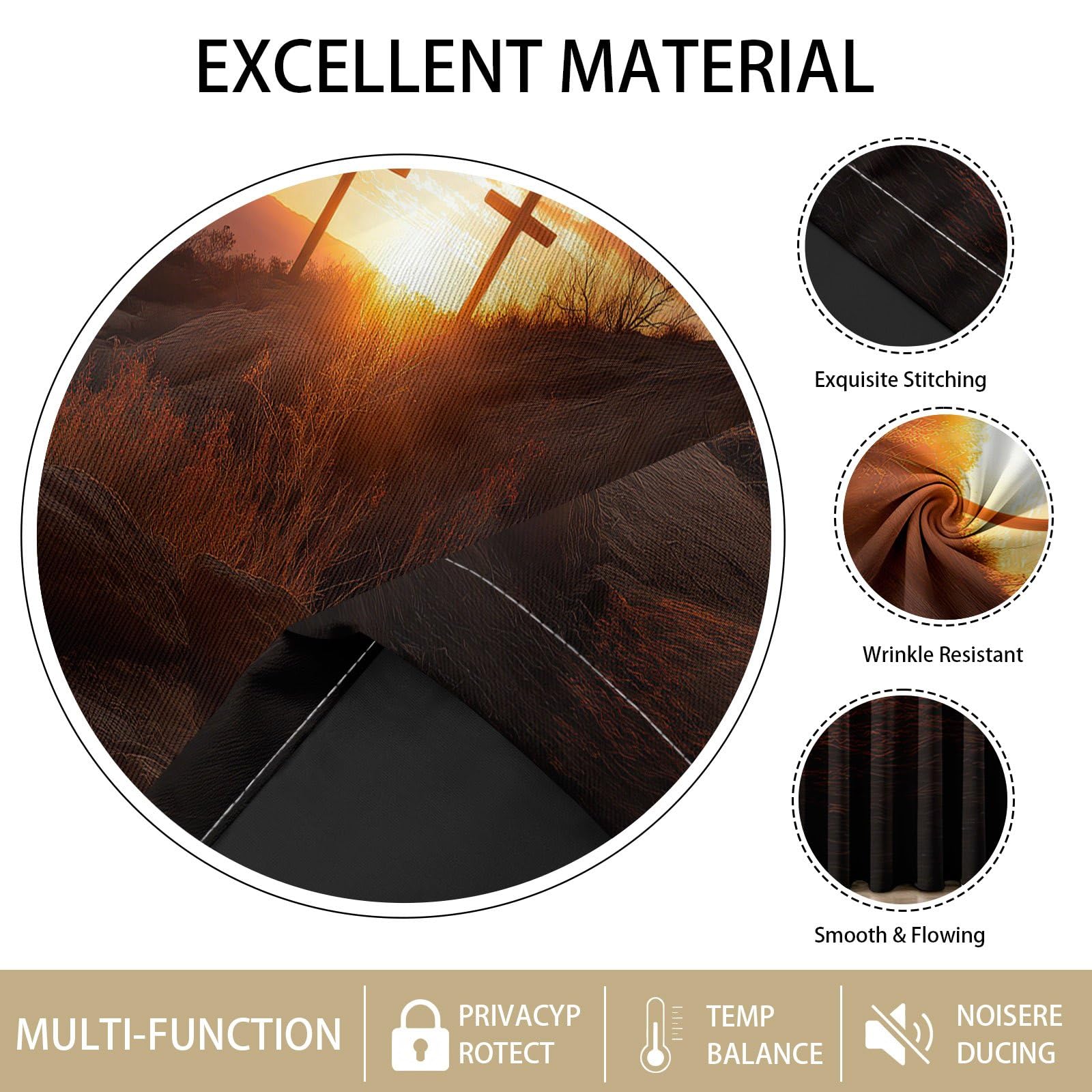 Landschaft Natur Verdunkelungsvorhänge Blickdicht mit Ösen, H 137 x B 117 cm (2er Pack) Blickdicht Gardinen Berge Sonnenuntergang Höhle, Thermovorhang für Wohnzimmer Schlafzimmer, Orange Braun