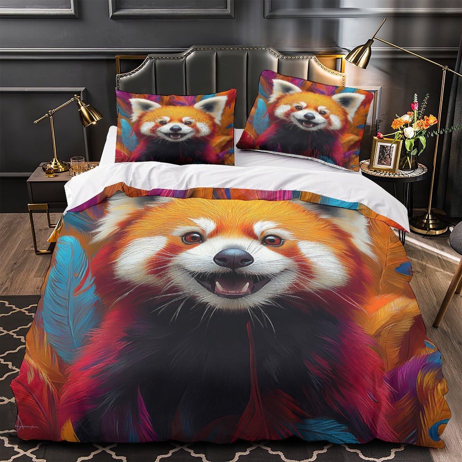 Housse de couette déco chambre enfant imprimé panda roux 3D parure lit King douce 220x240
