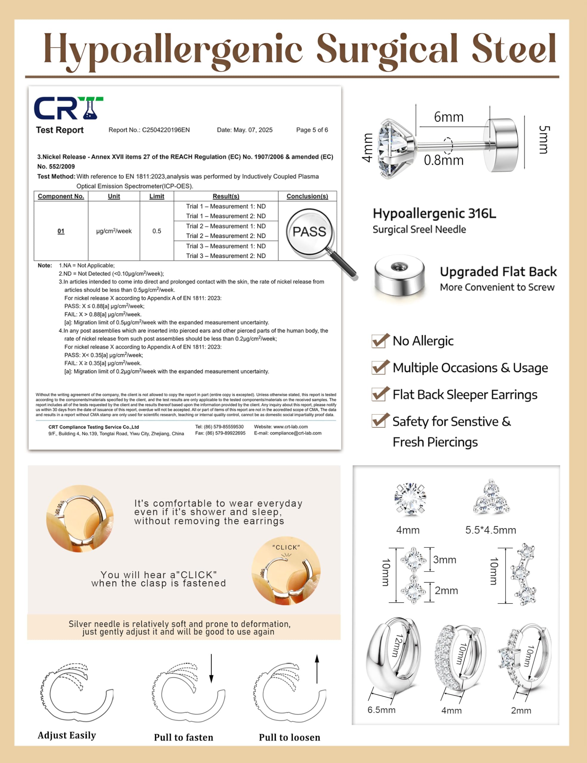 CASSIECA 7Paia Orecchini Cerchio Oro Argento Piercing Orecchio Acciaio Chirurgico Orecchini Anallergici Donna Piercing Helix Trago per Fori Multipli
