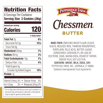 Pepperidge Farm Chessmen Butter Cookies, 7.25 oz. Bag (Packaging may vary)
