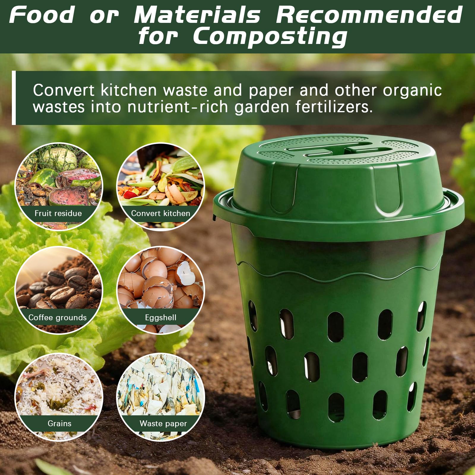 BRGD 2 Pezzi 8L Compostiera per Lombrichi Interrata, Verde Lombricompostiera con Coperchi e Fori di Ventilazione per Orti, Letti Rialzati, Giardini, Vivai, Fattorie, Giardinieri