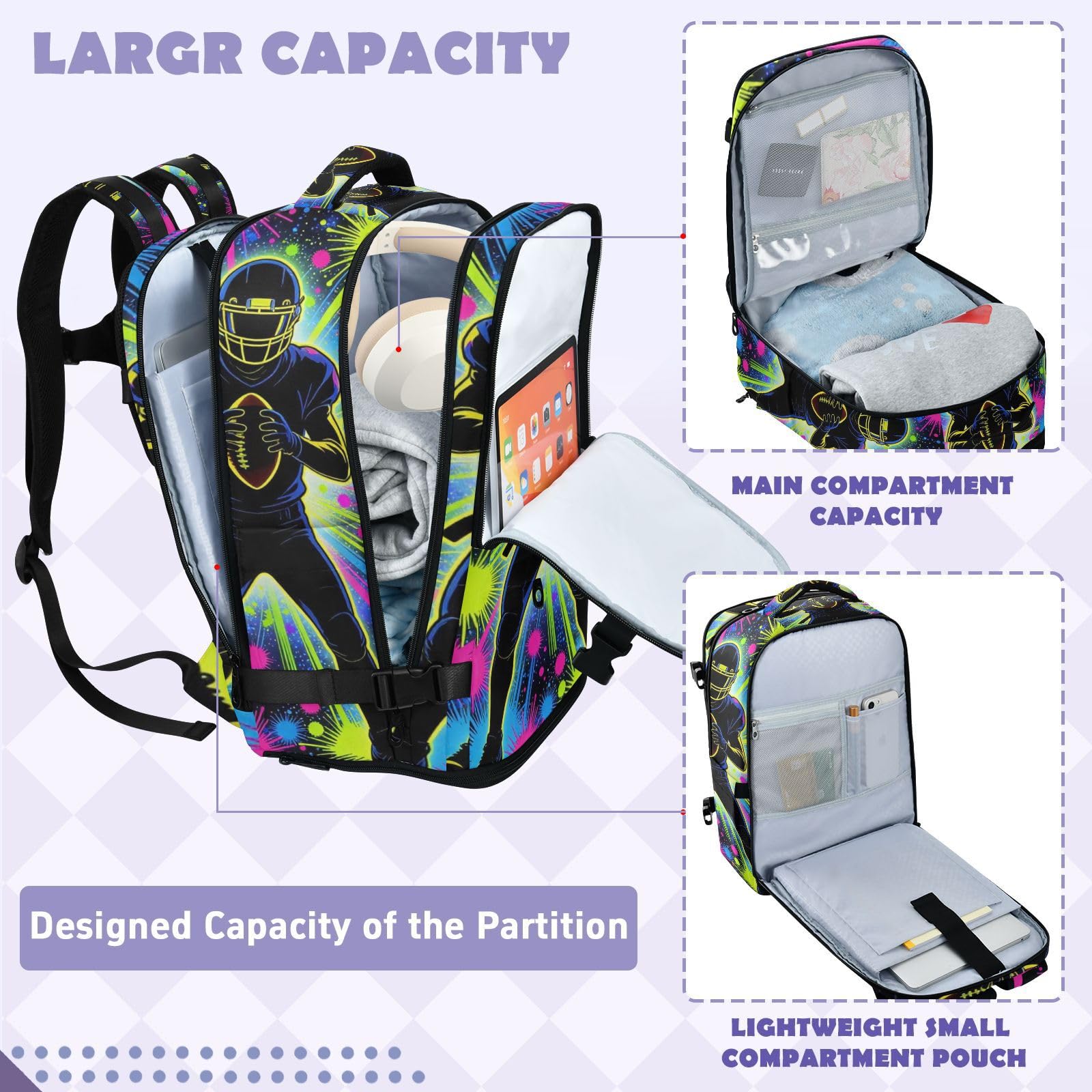 Torba na narzędzia, plecak podróżny niezbędnik dla mężczyzn do pracy, 20 l | Elegancka torba na komputer neonowa świecąca piłkarz sztuka 15,6 torba na laptopa do samolotów bulto para laptop 20 l
