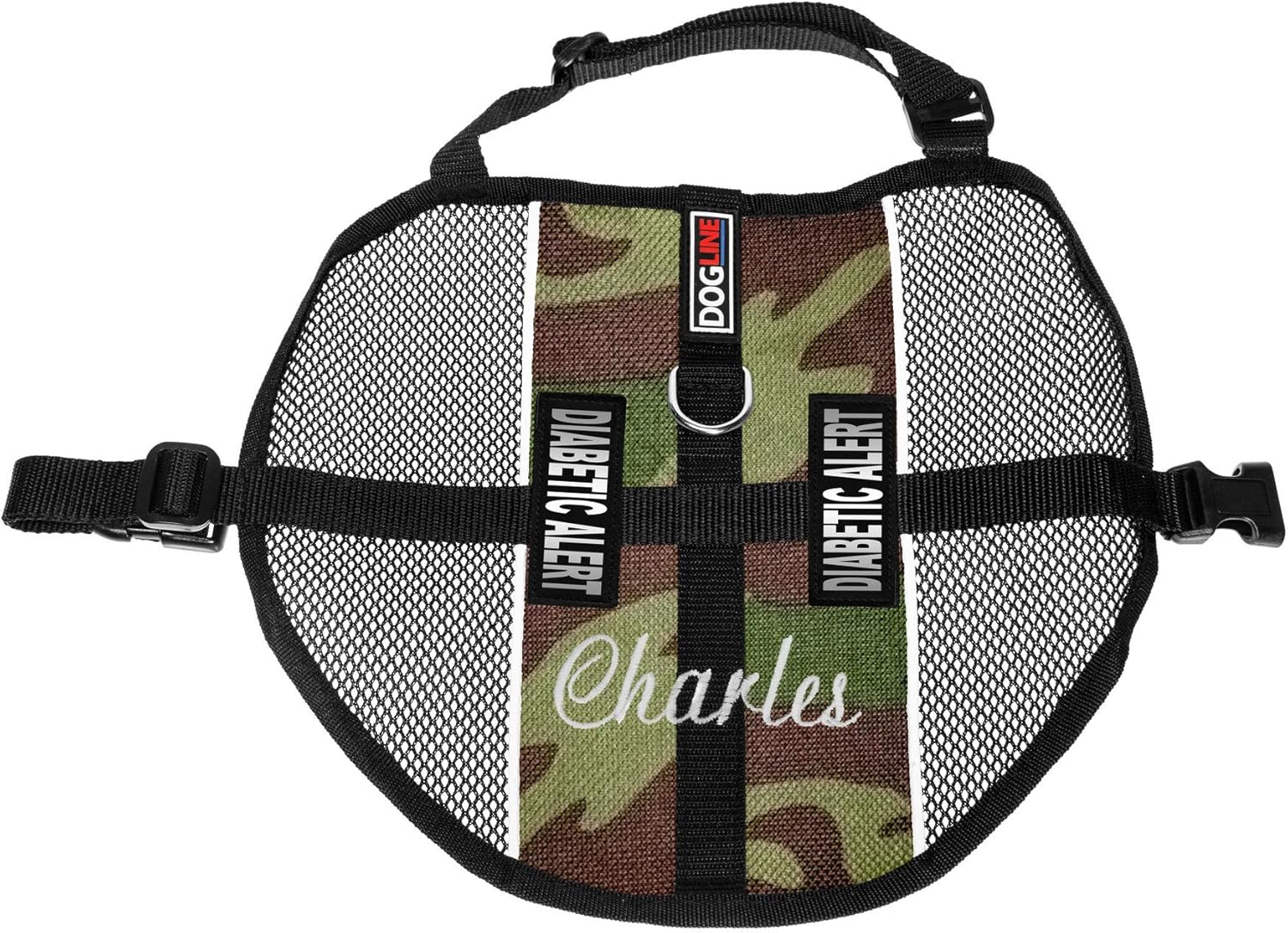 Dogline Custom Embroidered MaxAire Vest Diabetic Alert Removable Patch Adjustable Harness Reflective for Puppies Small Medium and Large Dogs 17 by 21 Inch Girth Black