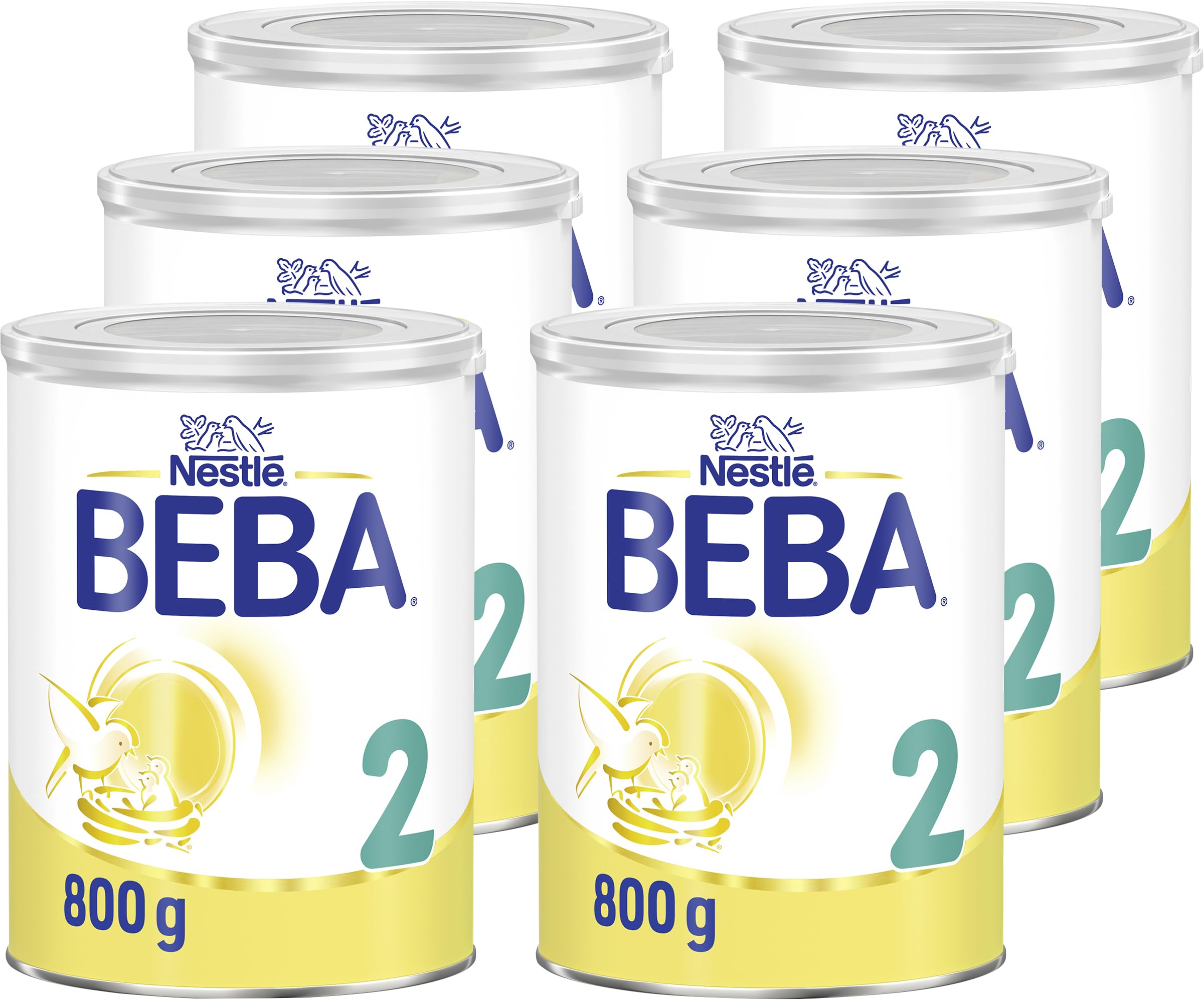BEBA 2 - Folgemilch nach dem 6. Monat, Mit 5 HMO Komplex, Altersgerecht angepasster Proteingehalt, Nur Laktose, Ohne Palmöl, Ohne Fischöl, Babynahrung, Baby-Milchpulver, 6er Pack (6 x 800g)