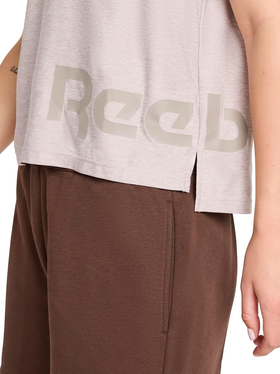 Reebok Women's Wrap Around Wordmark Graphic Crewneck T-Shirt, Standard Fit, Lightweight Stretch Poly Marled Jersey Fabric - Image 5