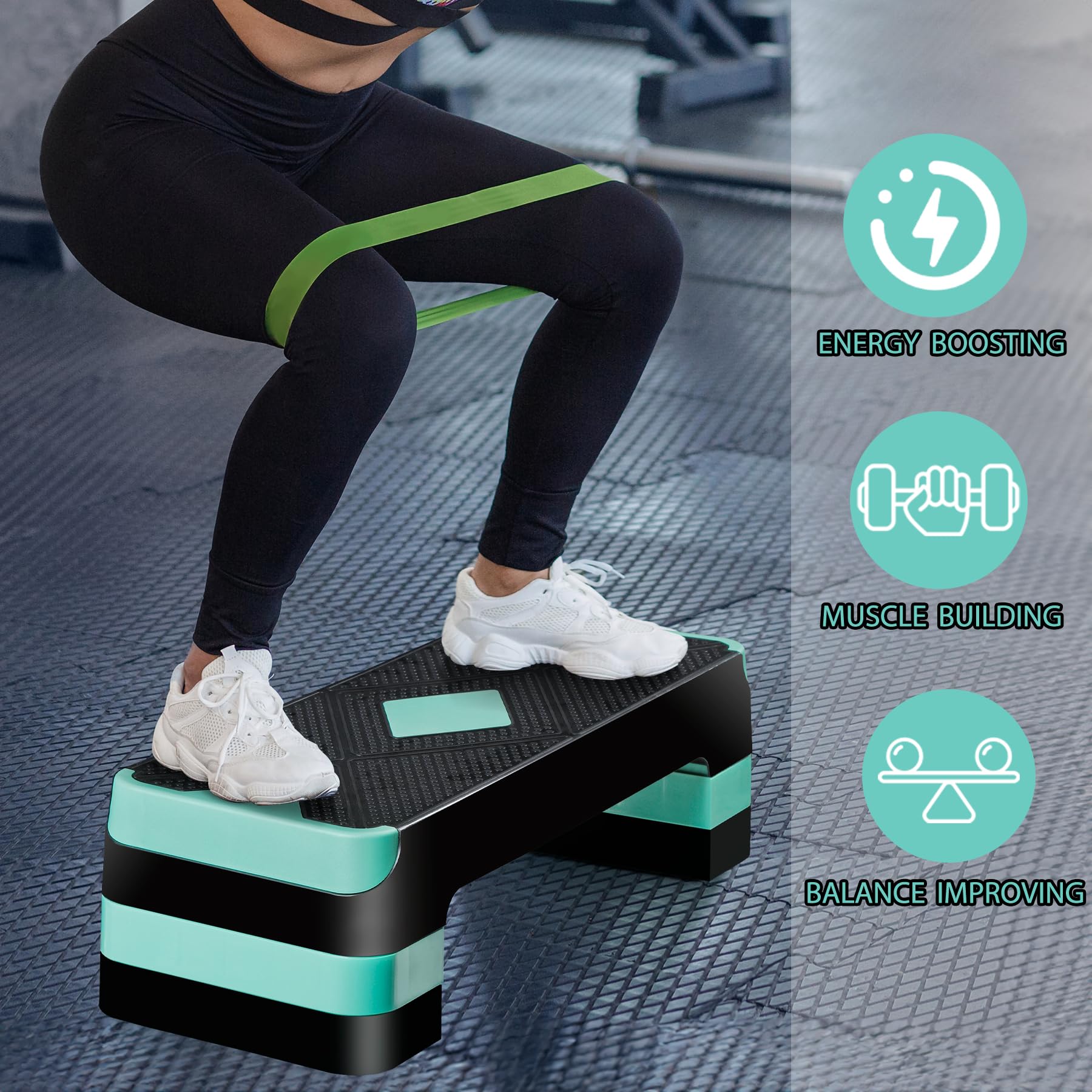 Plataforma de ejercicios aeróbicos de 26.5 pulgadas para gimnasio en casa, plataforma de entrenamiento, altura ajustable, elevadores de altura de 4 pulgadas, 6 pulgadas, 8 pulgadas, para