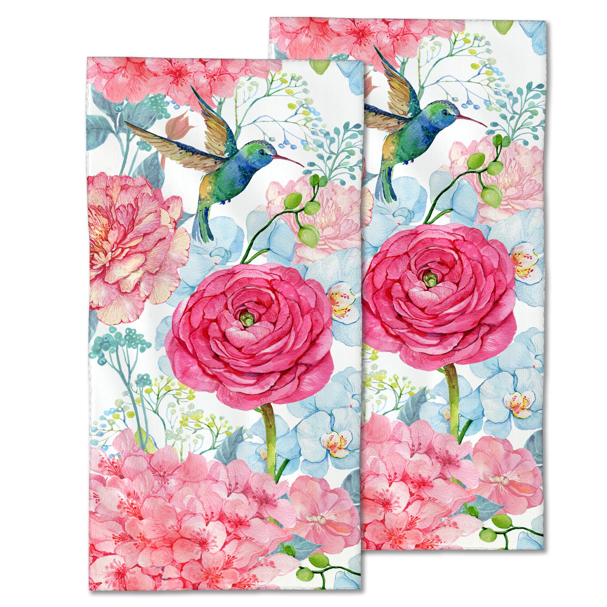 CXULIN 2 Pack Hand Towels for Bath,Hummingbird and Flowers Decorative Towels Highly Absorbent Soft Towels for Bathroom Beach Kitchen Spa Gym Face Towel 14x28 Inch
