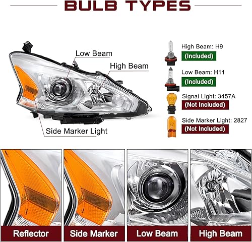 Miniatura 2 de JSBOYAT Conjunto de faros delanteros halógenos compatibles con Nissan Altima 2013 2014 2015 4 puertas Sedán Faros proyector lado del pasajero