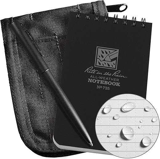 Matériel Géologie Pour Étudiant 58 Rite in the Rain 735B-KIT Kit de carnets à spirales résistant aux intempéries avec couverture en tissu Cordura noir 7,6...