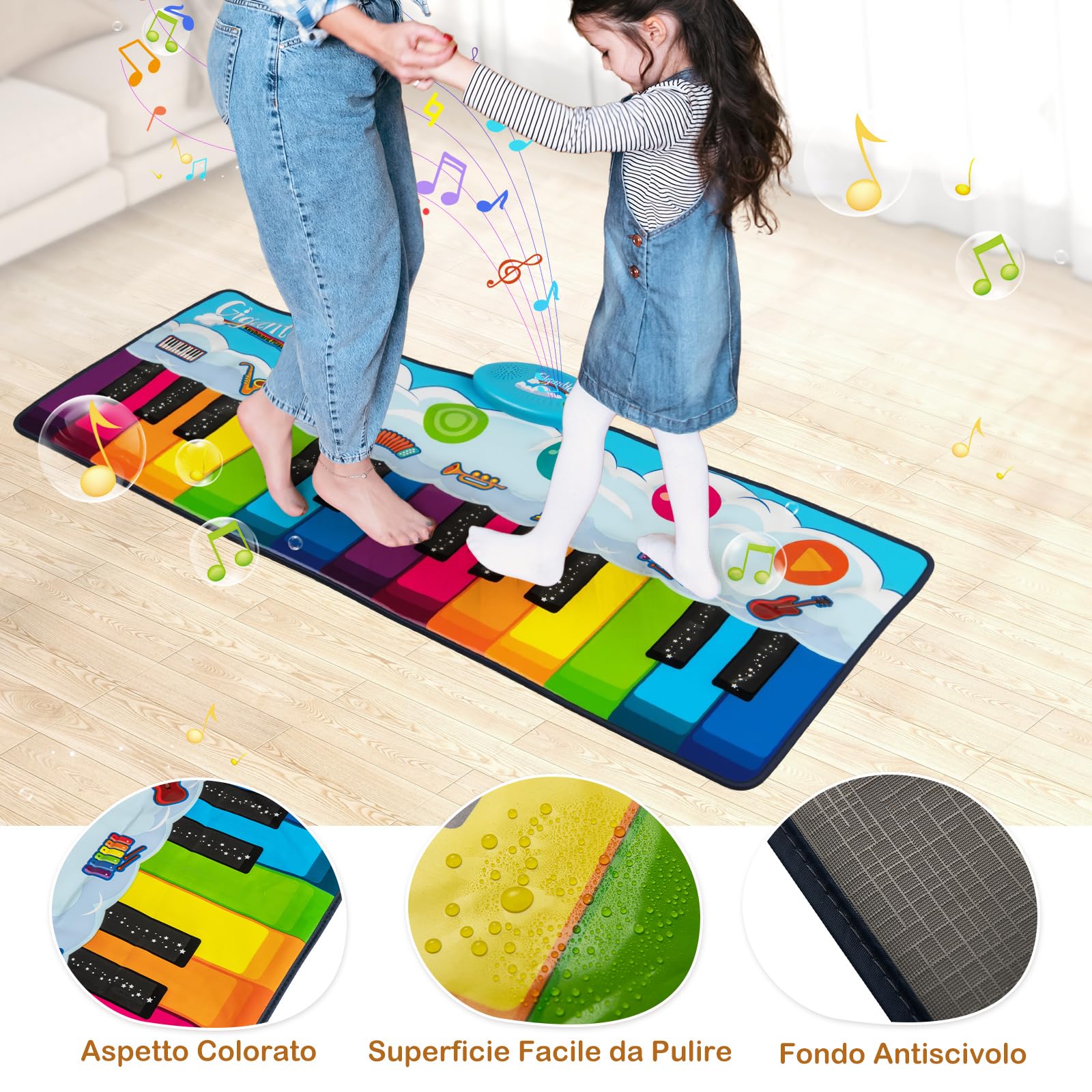 COSTWAY Tappetino Musicale, 24 Tasti Tappeto Pianoforte con 8 Suoni, Giocattolo Educativo per Bambini 1+ Anno, Regalo per Ragazzi (120 x 47 cm)