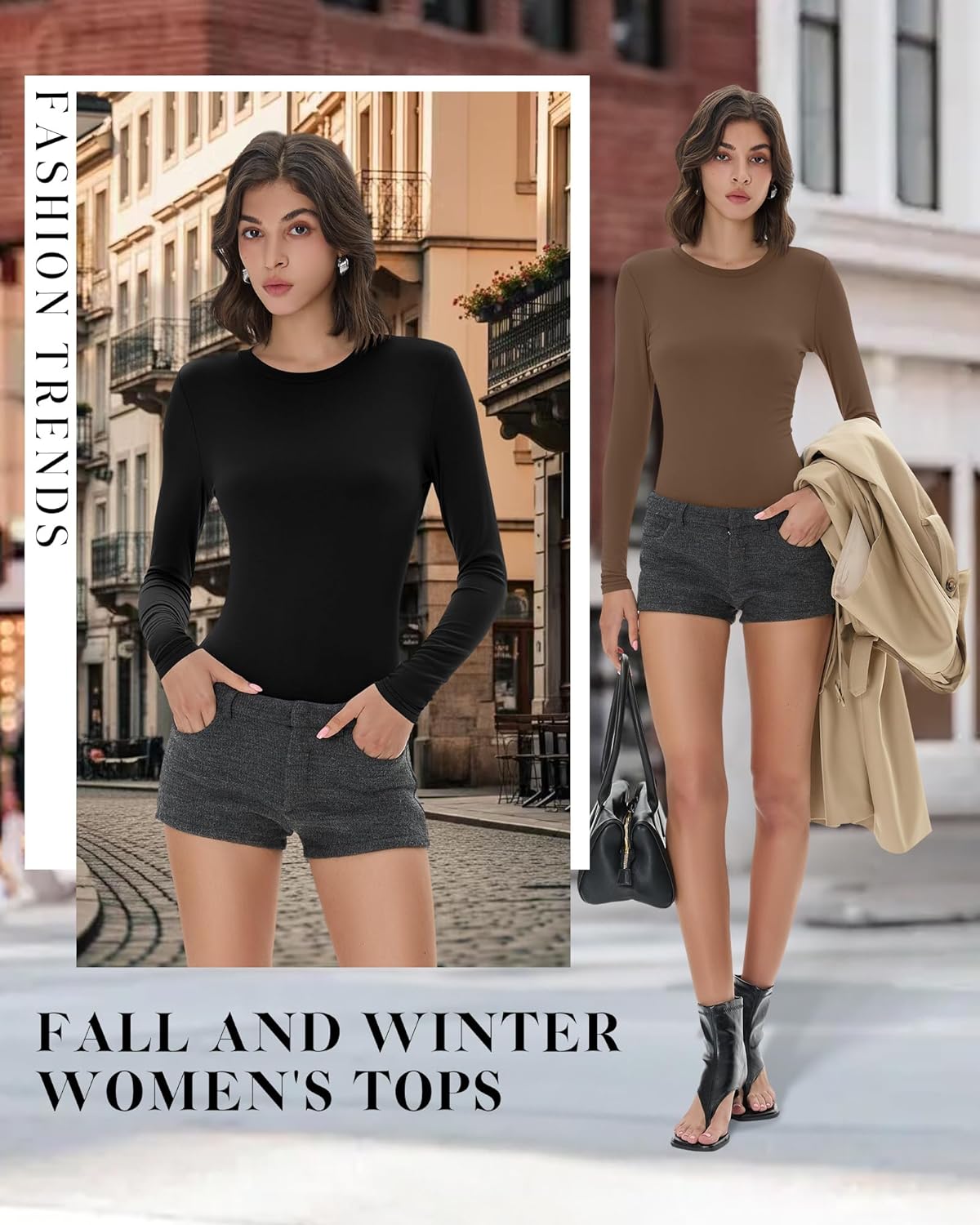 Riyiper 3 Pack Women's Long Sleeve Shirts Cotton Blend Crew Neck Slim Fit Tops Basic Layering Soft Casual Everyday Undershirt - Image 6