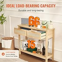 Vista 5 de VEVOR Rattan Console Table with 2 Storage Drawers, Rattan Entryway Table with Natural Rattan Sliding Door, Console Sofa Table for Living Room