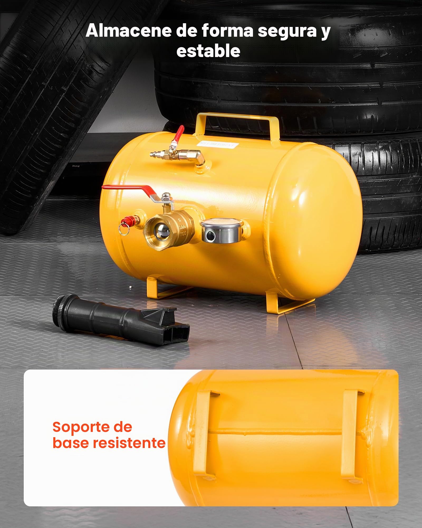 VEVOR Destalonador de Neumáticos de 18,9 L, Presión de Trabajo de 0,6-0,8 MPa, Bomba de Aire para Camionetas, Todoterrenos, Jeeps, Furgonetas y Tractores Cortacésped, Amarillo, 400 x 535 x 295 mm