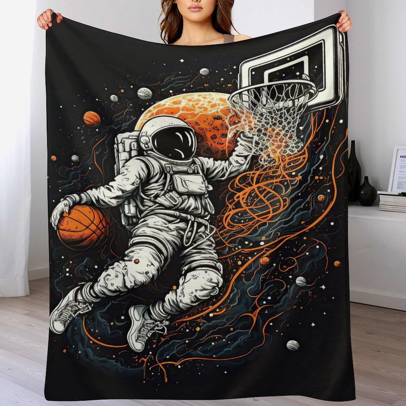 Couverture en flanelle de basket-ball 100x130cm plaid polaire doux pour lit et canapé