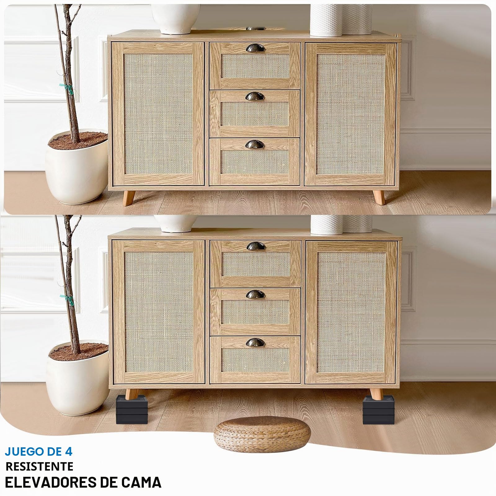 ANNKUT Paquete de 12 elevadores de Cama rectangulares, elevadores de Muebles Ajustables de 4 Pulgadas para Cama, sofá, Mesa y sillas de elevación a 1.5, 3 o 4 Pulgadas, soporta hasta 1.3 Libras (4