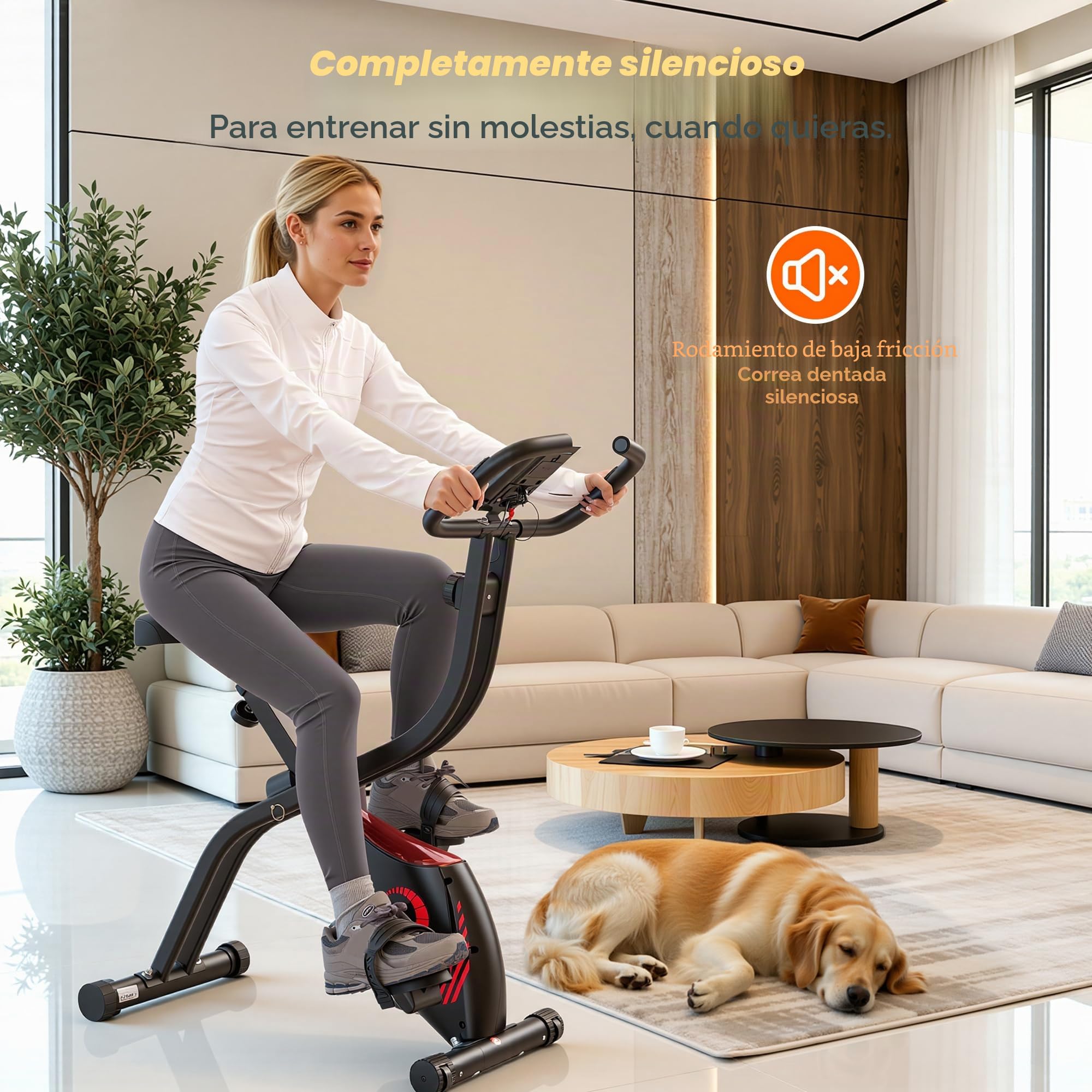 Bicicleta estática plegable con 16 niveles de resistencia magnética, monitor LCD y medición del pulso de mano, cómodo cojín de asiento, capacidad de carga de 120 kg para entrenamiento cardiovascular