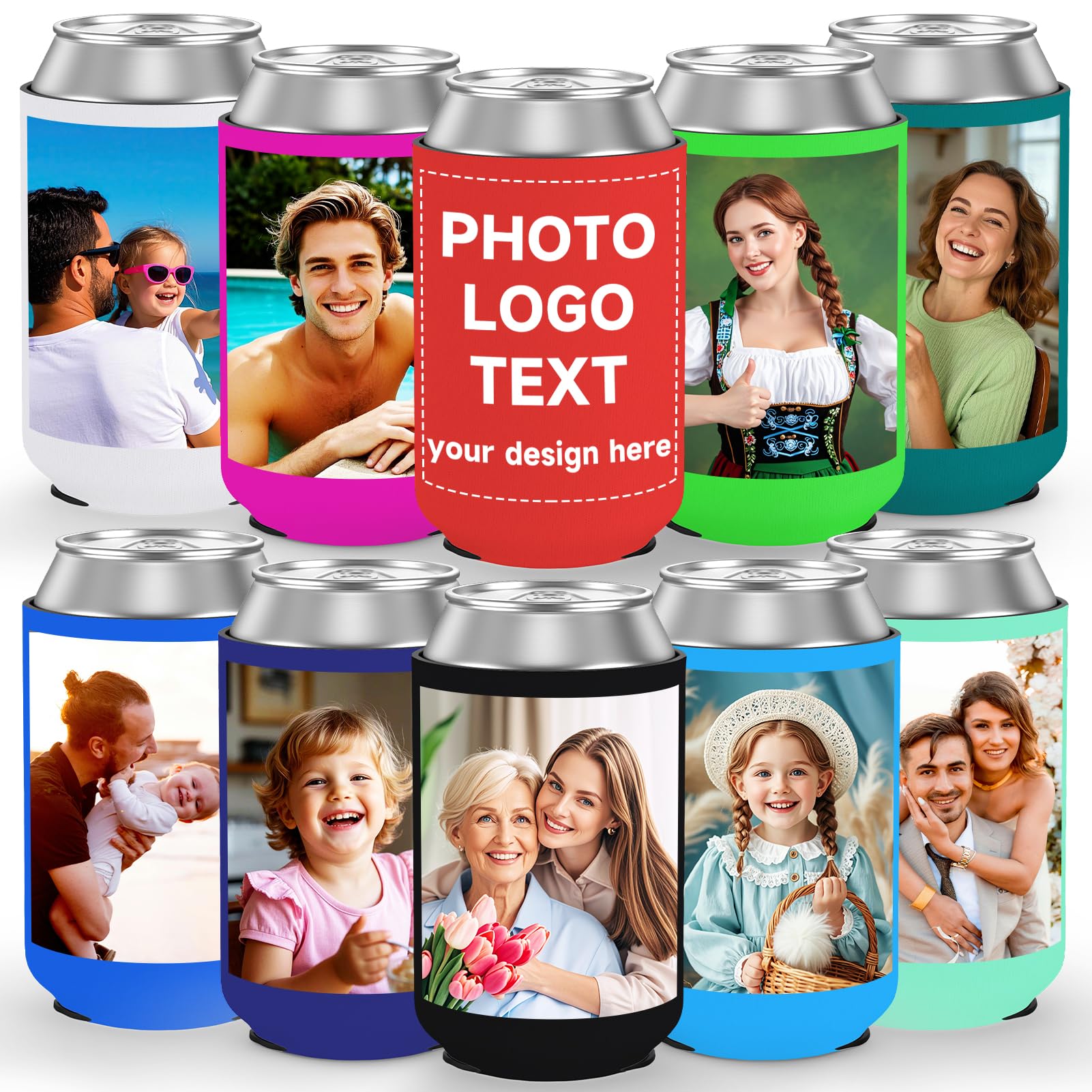 100Pcs Custom Can Cooler Sleeves Bulk for Beer Soda Cans & Bottles, Personalized Neoprene Drink Holder With Photo Text Logo for Birthday, Weddings, Parties, Anniversary Decorations