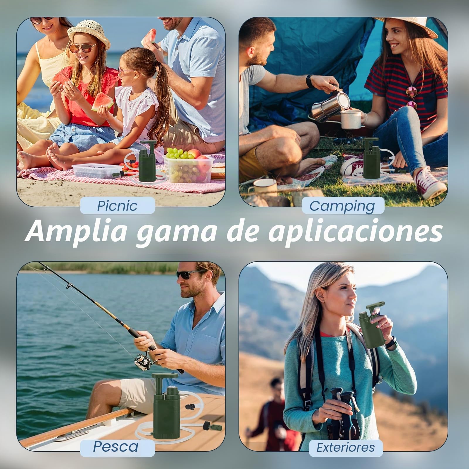Filtro de agua de supervivencia para acampada, senderismo y trekking,filtro de 0,01 micras,filtro de agua de supervivencia de 2000 ml,filtro potabilizador de agua para acampada y emergencias