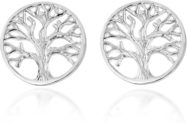 Beautiful Round Filigree Tree of Life .925 Sterling Silver Stud Earrings