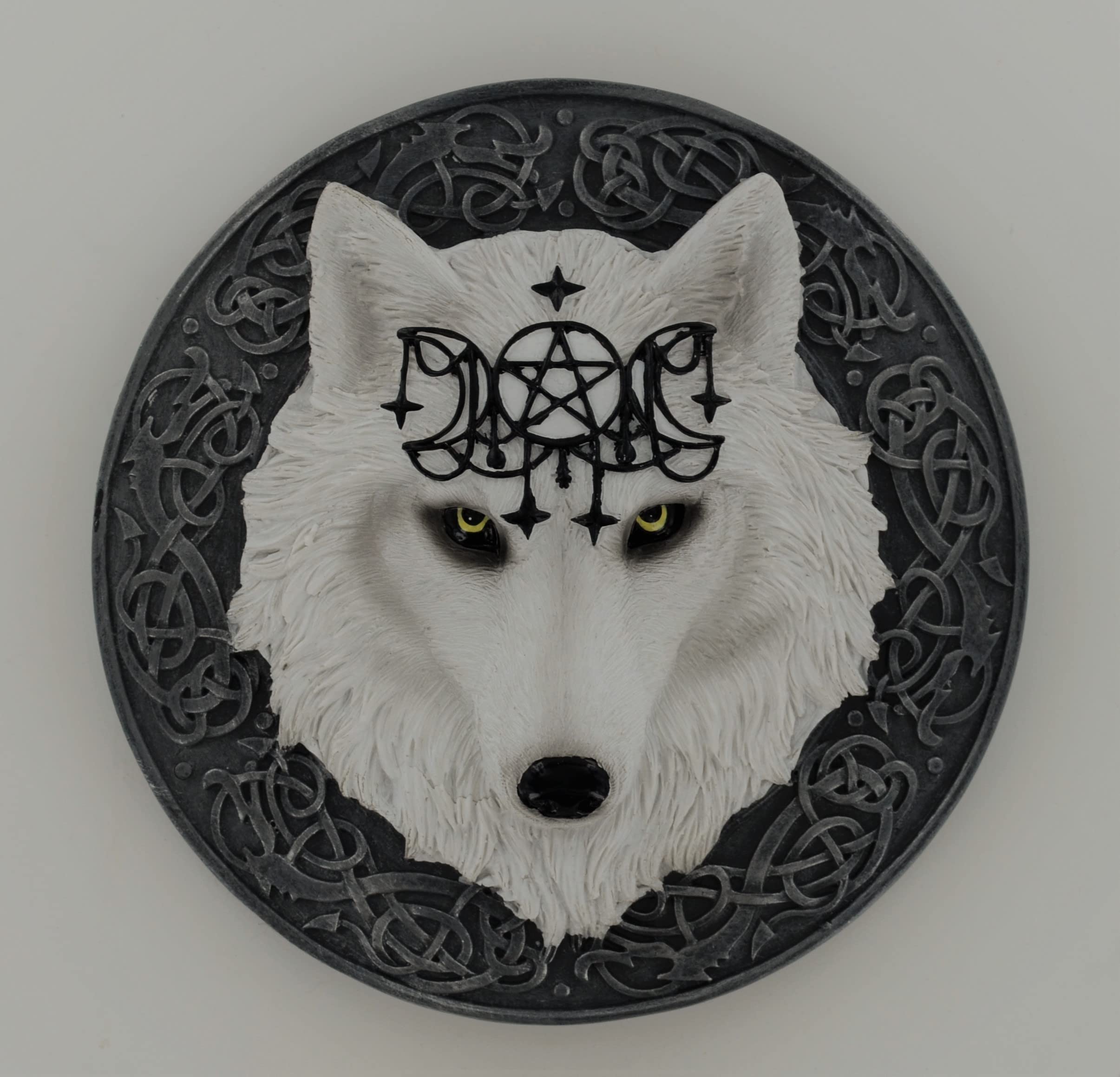 White Wolf Celtic Pagan Wall Hanging Plaque 20cm
