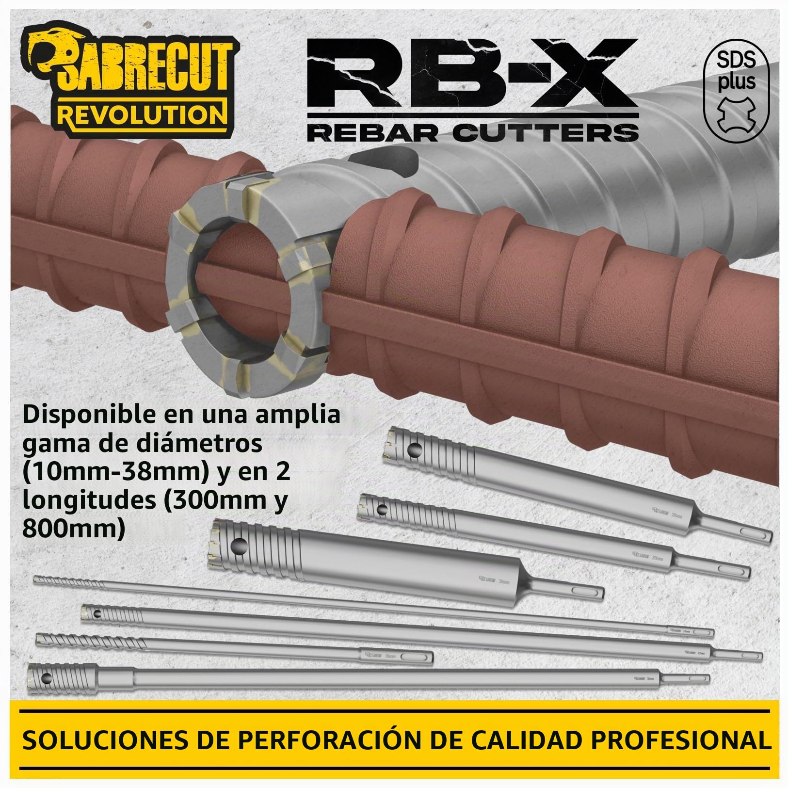 SabreCut 1pc SCRB36 36mm x 300mm Brocas Resistente | Puntas carburo de tungsteno y soldadura precisa cortan duraderamente varilla embebida