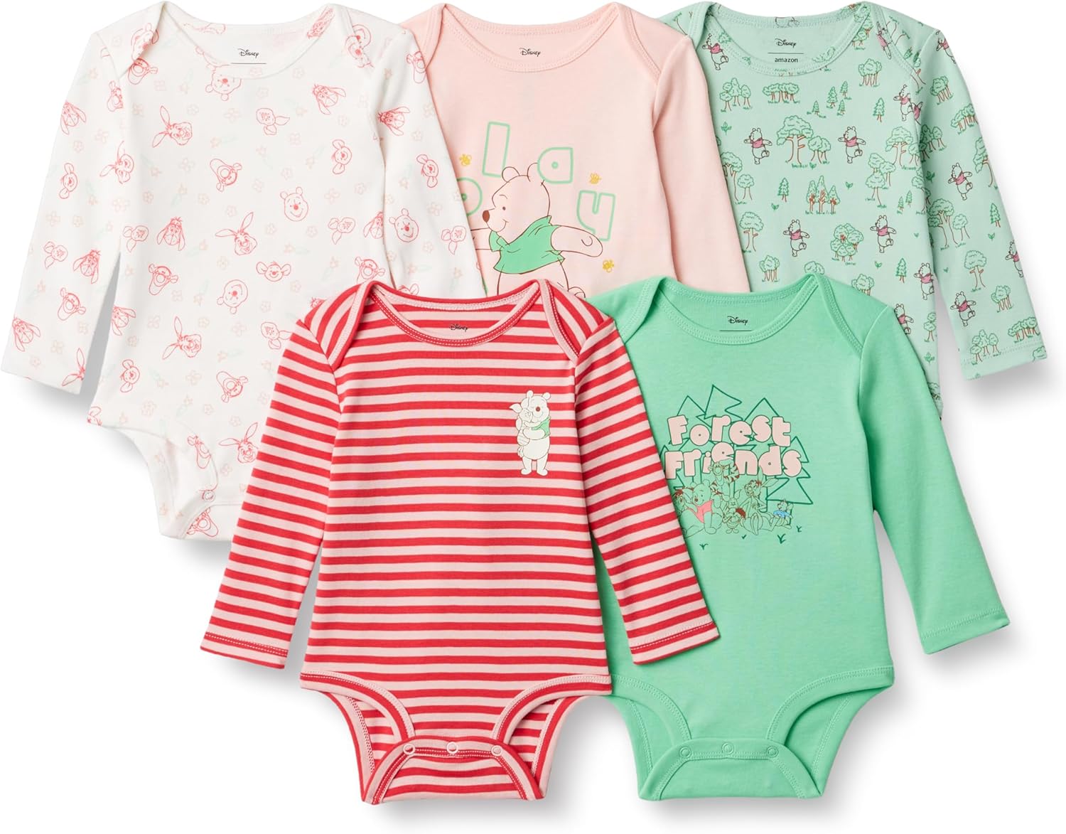 Amazon Essentials Disney | Marvel | Star Wars Unisex Babies' Long-Sleeve Bodysuits, Pack of 5