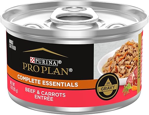 Purina Pro Plan - Salsa húmeda para gatos, carne de res con zanahorias, (24) 3 oz. Latas abre fácil
