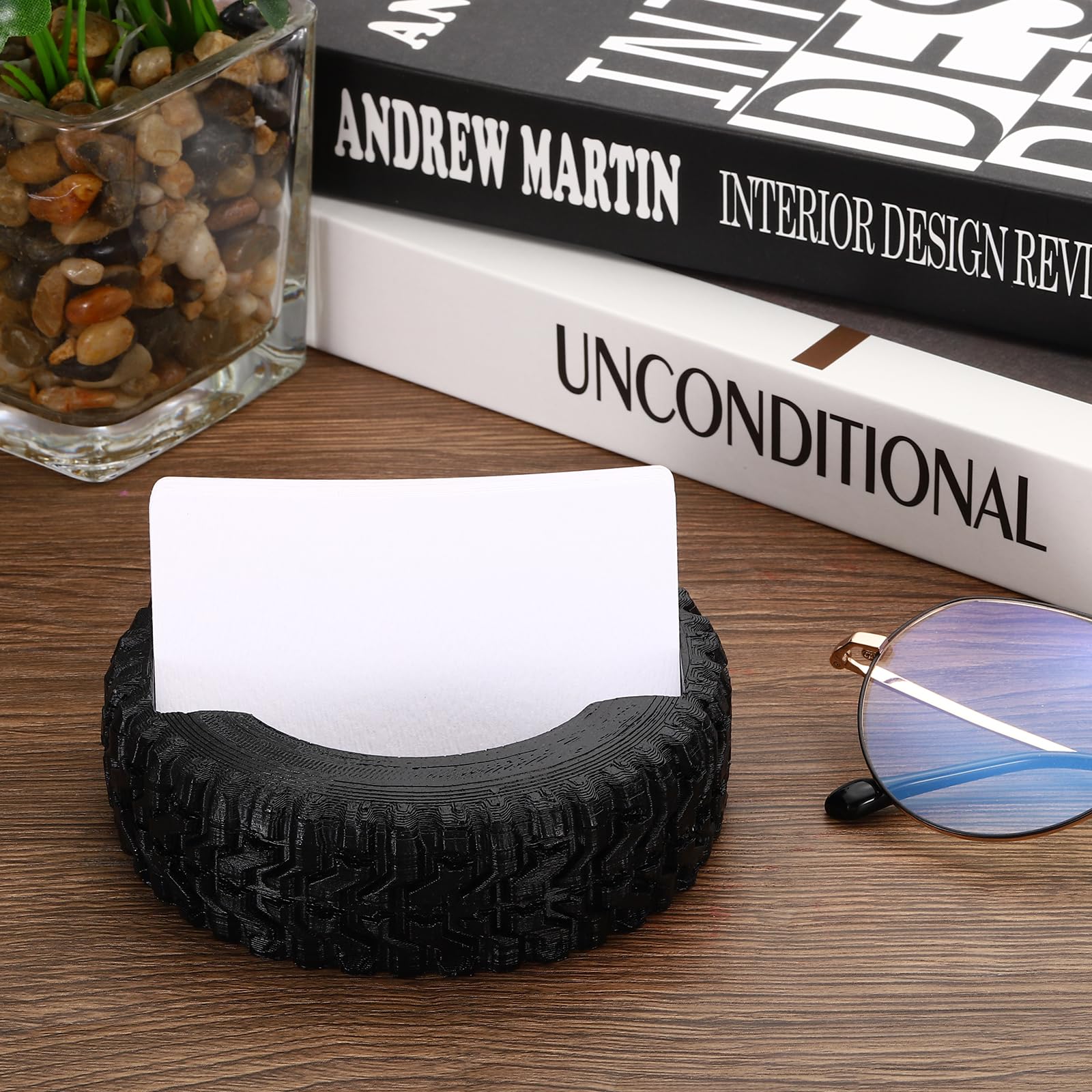 PATIKIL Tire Business Card Holder for Desk 2Pcs Business Card Holders Rubber Plastic Card Stand Organizer Cards Display for Office Exhibition Black - Image 4