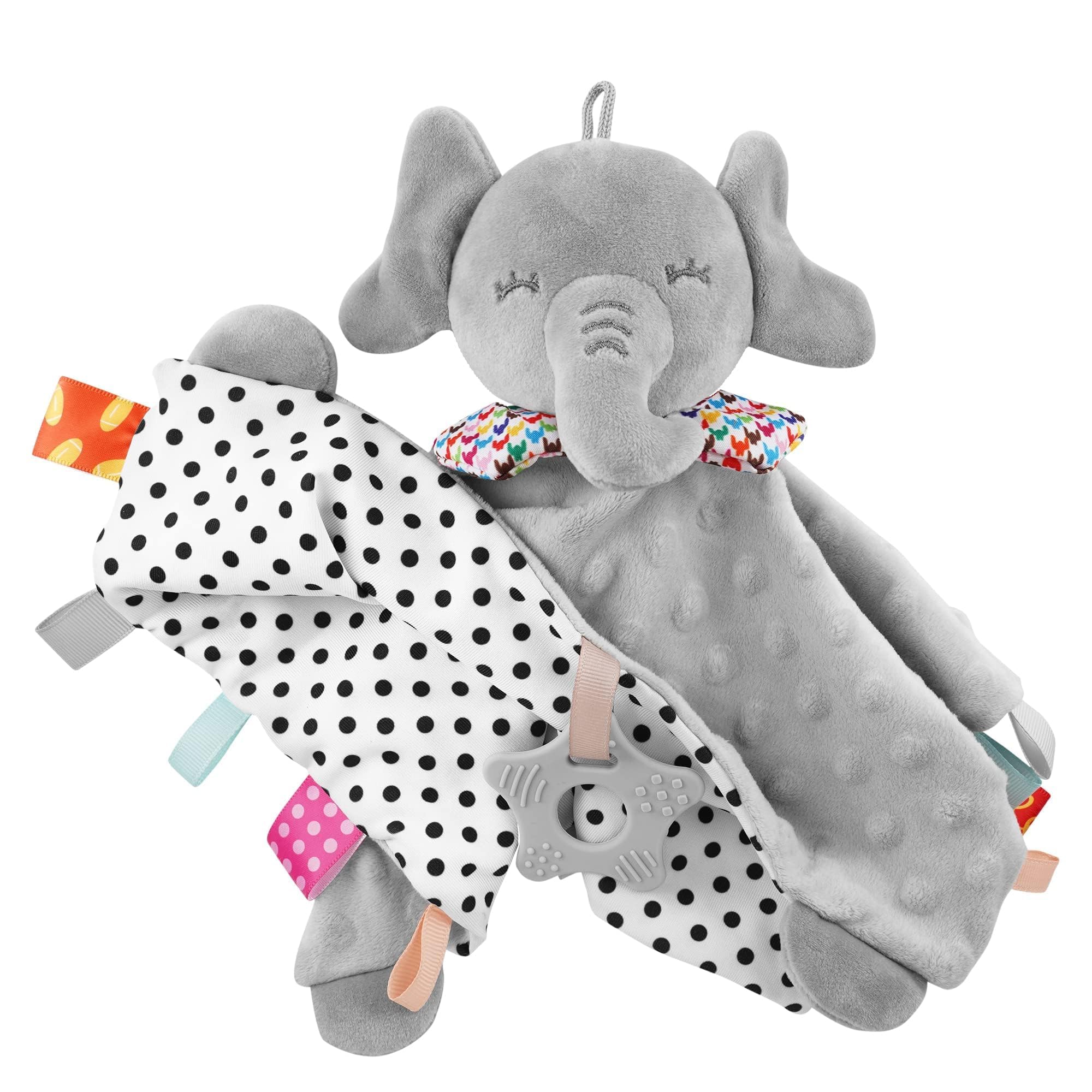 Baby Comforter Men's Single Elephant Comforter Newborn Toy, Grey Elephant Security Blanket With Teether & Sensory Tags - Soft Minky Snuggle Lovie For Newborns, Boys & Girls - Ideal