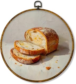 shiviody Vintage Bread Rustic Kitchen Canvas Wall Art Decor, Retro Country Neutral French Bread Still Life Round Hanging Frame Prints Decorations for Kitchen Dining Room Home Bedroom 10"x10"