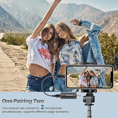 Miniatura 7 de Lavalier Paquete de 2 minimicrófonos inalámbricos profesionales 4 en 1, para iPhone, Android y cámara, de solapa, con reducción de ruido, retardo