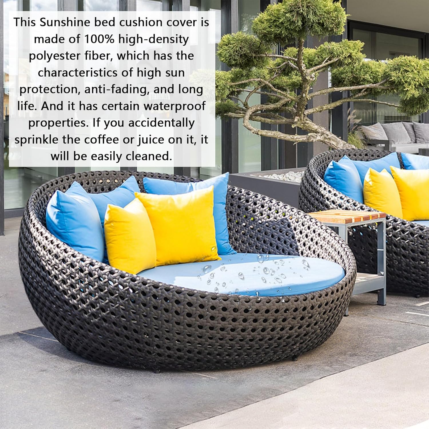 66" Round Outdoor Daybed Cushion Cover Replacement, Anti-UV Water-Resistant Patio Sunbed Cover with Elastic Band, Seamless Design for Sun Bed Accessories, Light Grey (Cover Only)