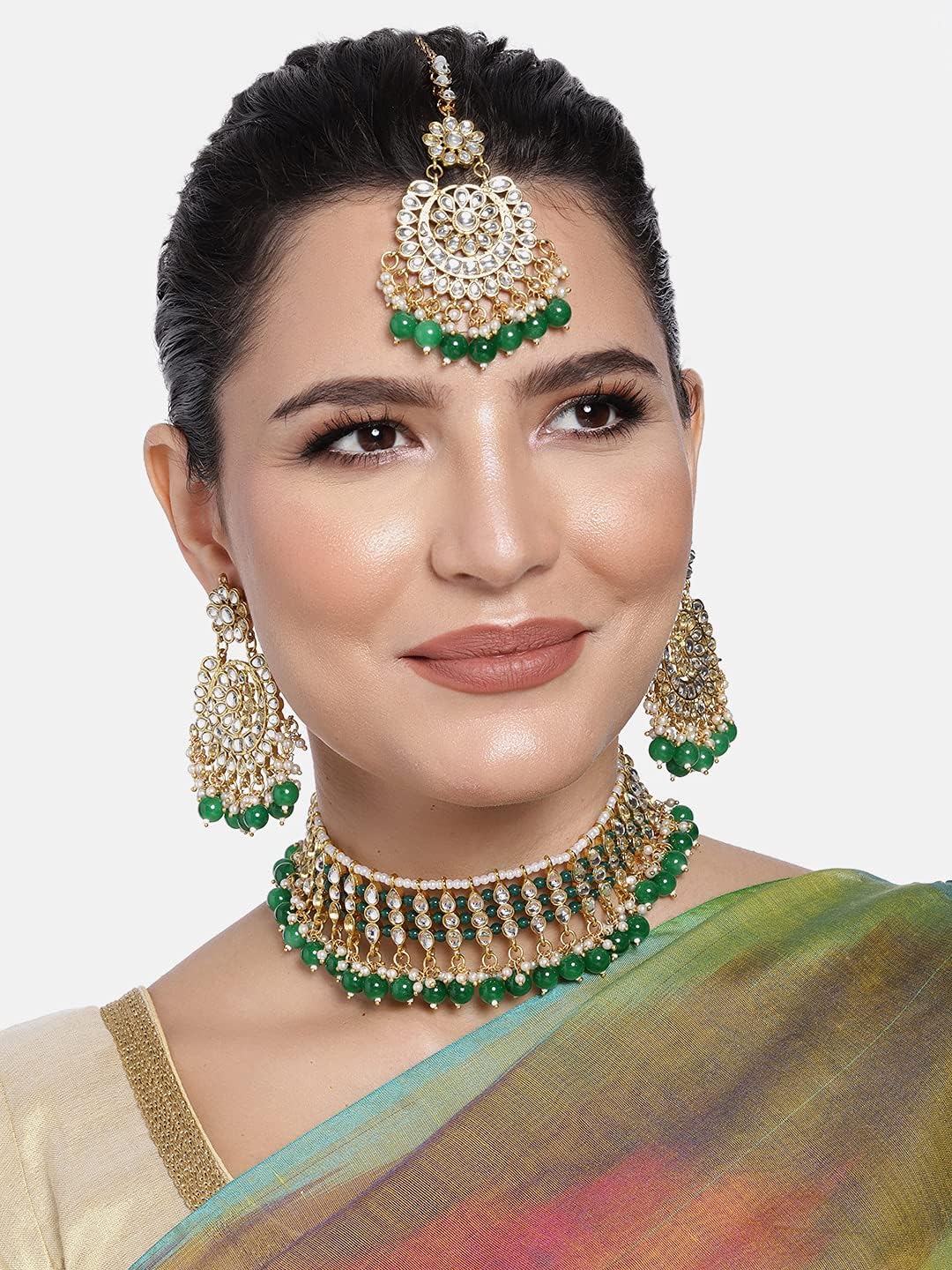 Aheli Kundan Choker Necklace Set with Earrings Manng Tikka Set Indian Traditional Wedding Jewelry Gift for Women