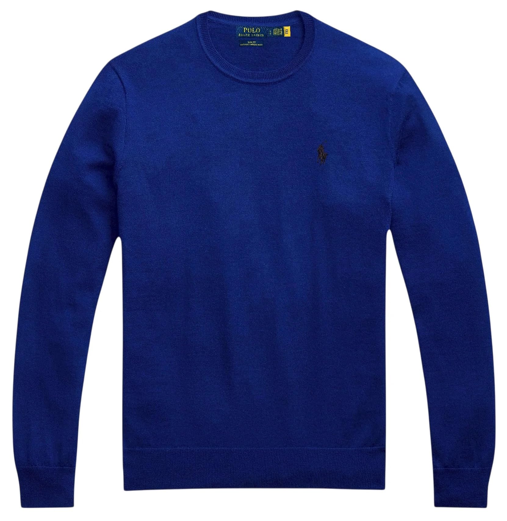 POLO RALPH LAUREN Slim Fit Washable Wool Crew Neck Jumper (UK, Alpha, L, Regular, Regular, Royal Blue)