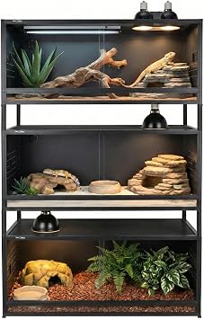 3-Tier Stackable 4x2x2 120 Gallon PVC Reptile Enclosure System, Three Habitats with Spacer Kits