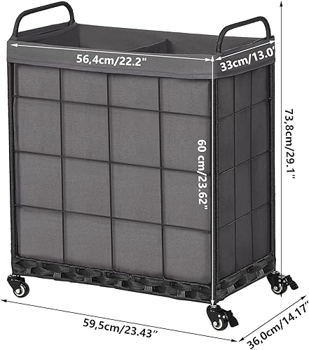 Miniatura 6 de Cesta para la ropa sucia con bolsa dividida cesta plegable para la ropa sucia con ruedas con cerradura cesta de ropa con mango de metal clasificador