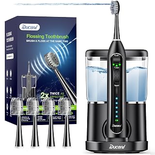 Electric Toothbrush with Water Flosser,Professional Flossing Toothbrush Combo for Teeth Cleaning Plaque Removal with 4 Replacement Heads, 3 Brush Modes & 5 Floss Speeds,Black - Amazon product rated Grade B